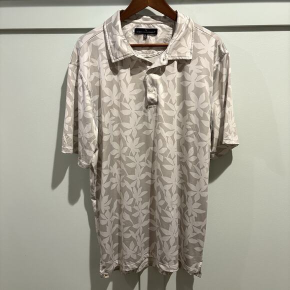 Simply Southern Polo Shirt Men Sz XL Gray Cream Floral Leaf Print Beach Resort - Picture 3 of 11